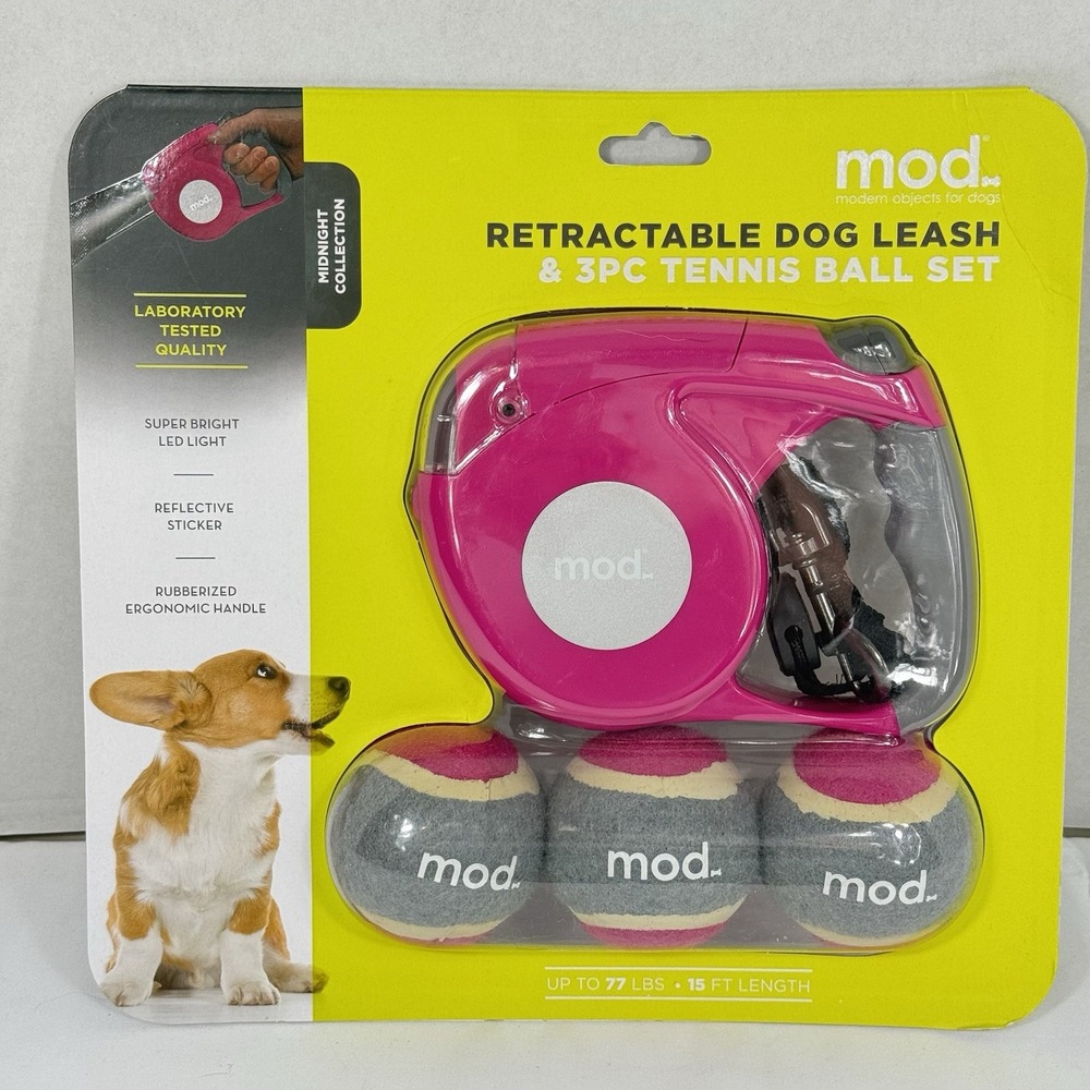 Retractable Dog Leash with 3 PC Tennis Ball Set Reflective 15ft Cord RL0002-PKA